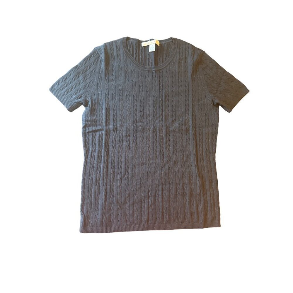 Belford Black Silk Blend Cable Knit Short Sleeve Sweater Top Womens Small